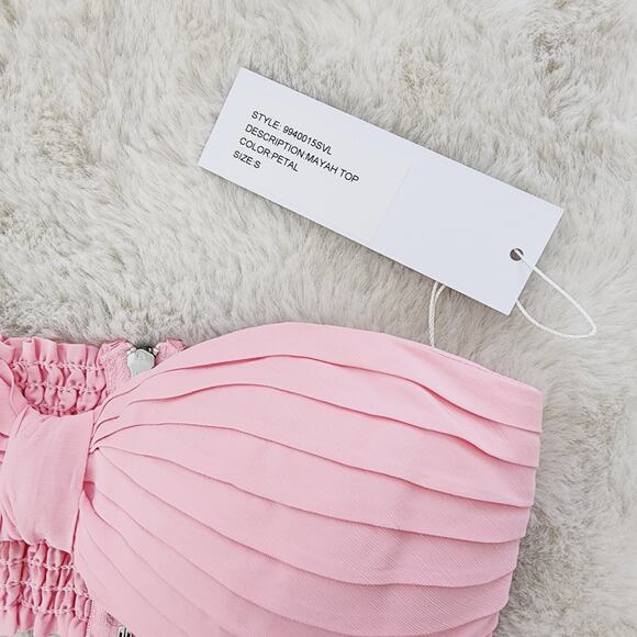 Ronny Kobo Mayah Crop Top Petal Pink Linen Bandeau Knot Smocked Resort S Revolve - Picture 11 of 12